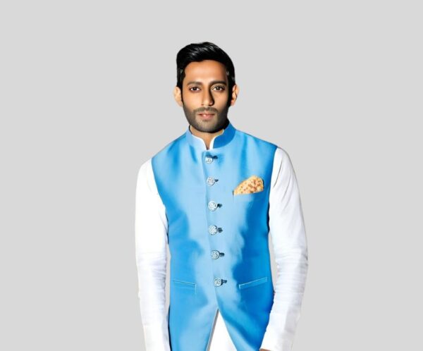Blue Shiny Waistcoat, Nehru Jacket