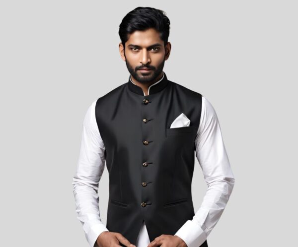 Black Shiny Waistcoat, Nehru Jacket