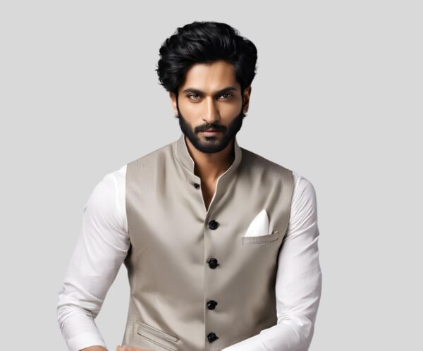 Gray Shiny Waistcoat, Nehru Jacket