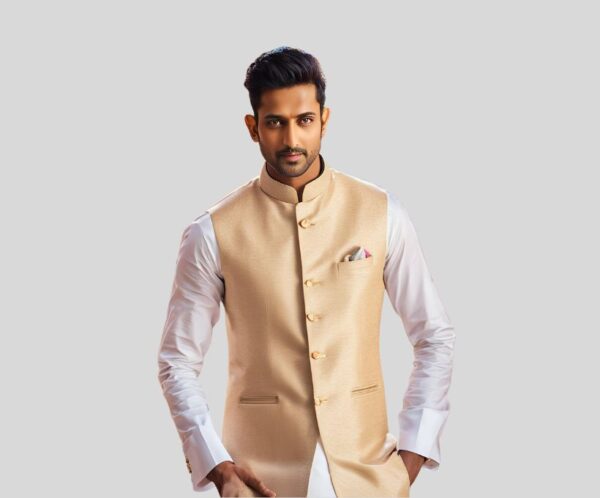 Brown Shiny Waistcoat, Nehru Jacket